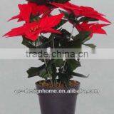 RED ARTIFICIAL VELVET POINSETTIA FLOWER BUSH X 5 W/5 PCS POINSETTIA FLOWER HEAD ON PLASTIC PLANTER thumbnail-1