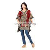 Floral Print 100% Silk CDC Corded V Neck Y Line Casual Kaftan Dress thumbnail-4