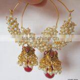 Pearl Hoop Bollywood Gold Tone Dangler Jhumka EARRINGS thumbnail-2