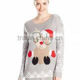 Women Light Grey Sweater Sequin Glasses Baby Reindeer Pattern Christmas Sweater thumbnail-1