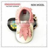 Pink Leaves Rubber Sole Baby Shoes Genuine Leather High Quality Kids Shoes thumbnail-1