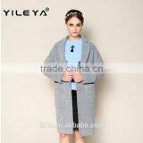 Hot Sale New Fashion High Grade Grey Long Style Ladies Hand Knitting Wool Coats thumbnail-1