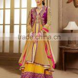 Yellow Color on Brown With Purple Color on Embroidery Heavy Design Jacket Long Anarkali Designer Semi Stitch Salwar Kameez thumbnail-1
