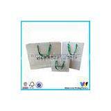White Custom Size Printed Paper Shopping Bags With Green Ribbon thumbnail-1