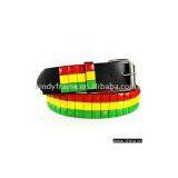 Black Leather Belt With Jamaican Flag Color Studs, Women's pu Studded Belt,pyramidal Nail Belt thumbnail-1