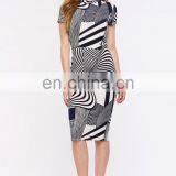 China Supplier Fashion Latest Dress Designs Short Sleeve Swirl Print Women Party Midi Bodycon Dress Evening thumbnail-4