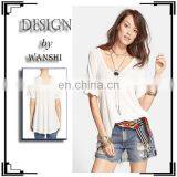 Wholesale Plain T-shirts Latest Design Short Sleeve V-neck Women Clothing