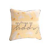 Home Decorative Digital Print and Embroidery Warm Light Yellow Happy Slogan Cushions Covers Pillow Cases With Pom Pom thumbnail-2
