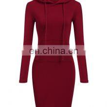 Оптовая продажа индивидуально изготовленных модных простых однотонных свитшотов с карманами, свободного стиля, с шнуровкой, однотонных капюшонов, женских платьев с длинными рукавами thumbnail-3