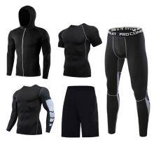 Wholesale Men Running Sportswear Gym Tight Sports Tracksuit Compression Shirts Shorts Workout Jogging Fitness Clothing Sport Yoga 2Pcs Set thumbnail-3