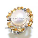 925 Silver Jewelry Fresh Water Pearl Ring Natural Peridot Stone Real Good Rhodium Plated thumbnail-1