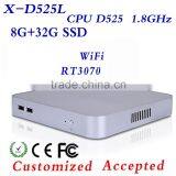 New arrival Intel D525 8g ram 32g ssd network computer mini pc desktop embedded thin client fanless pc mini computer