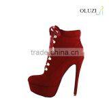 OlzB04 Round Toe Platteau Lace up 14 cm High Heel Suede Leather Red Outsole Ankle Boots Quality Choice Most Popular thumbnail-1