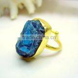 Neon Apatite Vermeil Rough Natural Gemstones Ring, Matt Finish Adjustable Rings, 925 Solid Sterling Silver Rings thumbnail-1