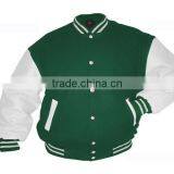 Man Leather Bomber Jacket Green Versity