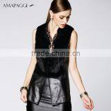 China Custom Women Black Leather Vest With Fur thumbnail-2