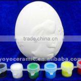 Easter Egg Unpainted White Ceramic Bisque With Pigment and Brush