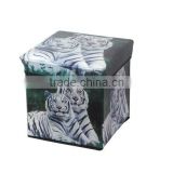 Eco-friendly Faux Leather Tiger Print Folding Storage Stool