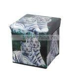 Eco-friendly Faux Leather Tiger Print Folding Storage Stool thumbnail-1
