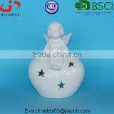 Glazed White Ceramic Angel Lantern, Decorative Terracotta Garden Angel thumbnail-1