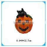 Ceramic Halloween Pumpkin With Green Leaf Funny Face thumbnail-1