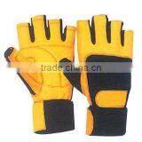 Yellow Weight Lifting Gloves With Strap thumbnail-1
