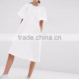 women's WHITE Textured A-Line Dress With Frill Sleeve