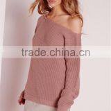 China OEM Winter Autumn Pullover Wide Neck Sweater Women Cashmere Ladies Jumpers Off Shoulder Jumper Pink thumbnail-5