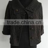 Ladies Fashion Cable Knit Turtle Neck Poncho Sweater thumbnail-1