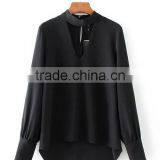 Runwaylover EY2376B Ladies 2017 Deep V-Neck Sexy Pure Color Blouse thumbnail-5