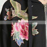 High Quality Windproof Blcak Embroidered Floral Hoodie Womens Long Jackets thumbnail-5
