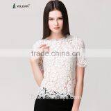 Latest Summer Loose Casual White Fashion Crochet Lace Blouse for Middle Aged Women thumbnail-2