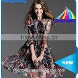 Womens Latest High Quality Printed Chiffon Traditional Slim Fitted Dresses With Bow thumbnail-1