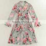 Ladies Full Printing Bouffant Lotus Long Sleeve Temperament Dress With Belt thumbnail-2