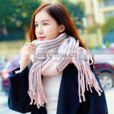 Stripe Woolen Shawl Lovers Tassel Winter Imitation Cashmere Knitted Vertical Thick Scarves