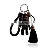 Silver Popobe Bear Keychain with Star Black Crystal Tassel Charms Purse Decoration