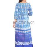 Designer Long Dress Cotton Flared Front Open Slit Boat Neck Blue Color 3/4 Sleeve For Women Manufacturer of Kurti India thumbnail-4