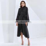 TWOTWINSTYLE Dress For Women Lace Up Lantern Sleeve High Waist With Belt Ruffle Vintage Patchwork thumbnail-4