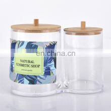 Plastic Cotton Ball Pad Swab Holder Transparent Cosmetic Organizer Storage Holders With Bamboo Lid thumbnail-3