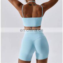 New Style Sexy Thin Straps Sports Bra Butt Lift Shorts Leggings Two Piece Gym Yoga Set Suit Women Workout Fitness Active Wear thumbnail-3