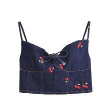 Spring New Product: Cross Border Women's Clothing Street Fashion Embroidered Short Washed Cowboy Strap Top From Europe and America thumbnail-5