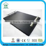 [factory Direct] Hot Sale 35x25cm Natural Edge Oiled Rectangle Shape Slate Tray With Metal Handle Item MTP-3525RD2AY thumbnail-1