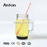 Glass Juice Drinking Mason Jar With Handle and Lid thumbnail-3