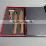 Copper color blade and handle, 5inch and 6 inch with a peeler ceramic knife set in elegant gift box