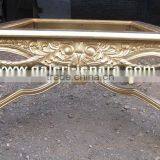 Gold Leaf Coffee Table With Glass Top - Hand Carved Wooden Furniture Manufacturess