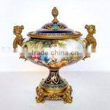 European Style Porcelain Compote With Couple Pattern, Character Design Decorative Ceramic Fruit Bowl With Bronze Base thumbnail-3