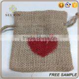 Drawstring Logo Printed Small Natural Jute Bag thumbnail-1