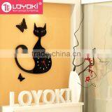 Wall Hanging Home Decorative Wall Mounted Clock New Diy Design Lovely Cat Shape Wooden Wall Clock thumbnail-4