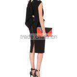 Wholesale Women Apparel Cap Sleeves Cowl Neck Textured Asymmetric Hem Wool-crepe Blouse(DQE0262T) thumbnail-2