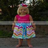 Cute Cheap Baby Cotton Dresses Rainbow Chevron Dress for Girls Children Baby Clothing Chevron Dress